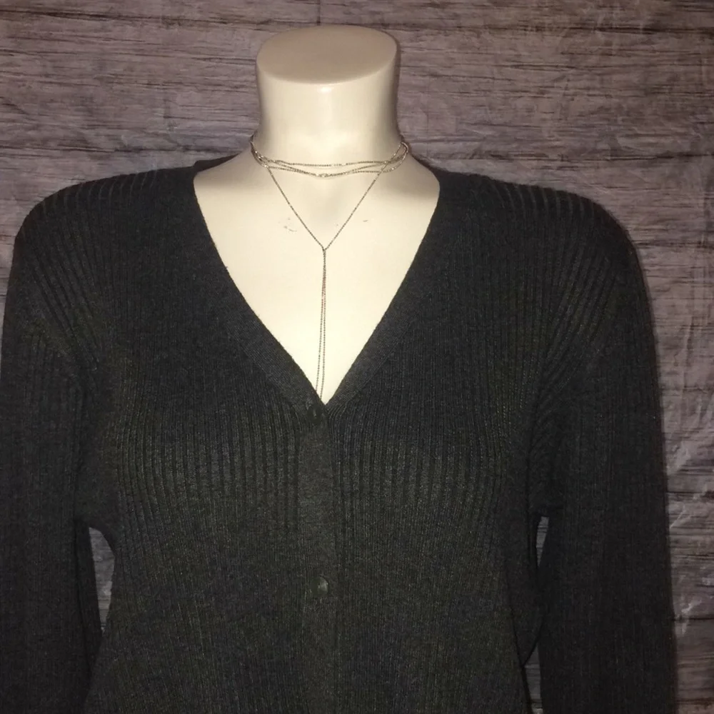Worthington Dark Gray Ribbed Buttoned Down Cardigan - Picture 2 of 8